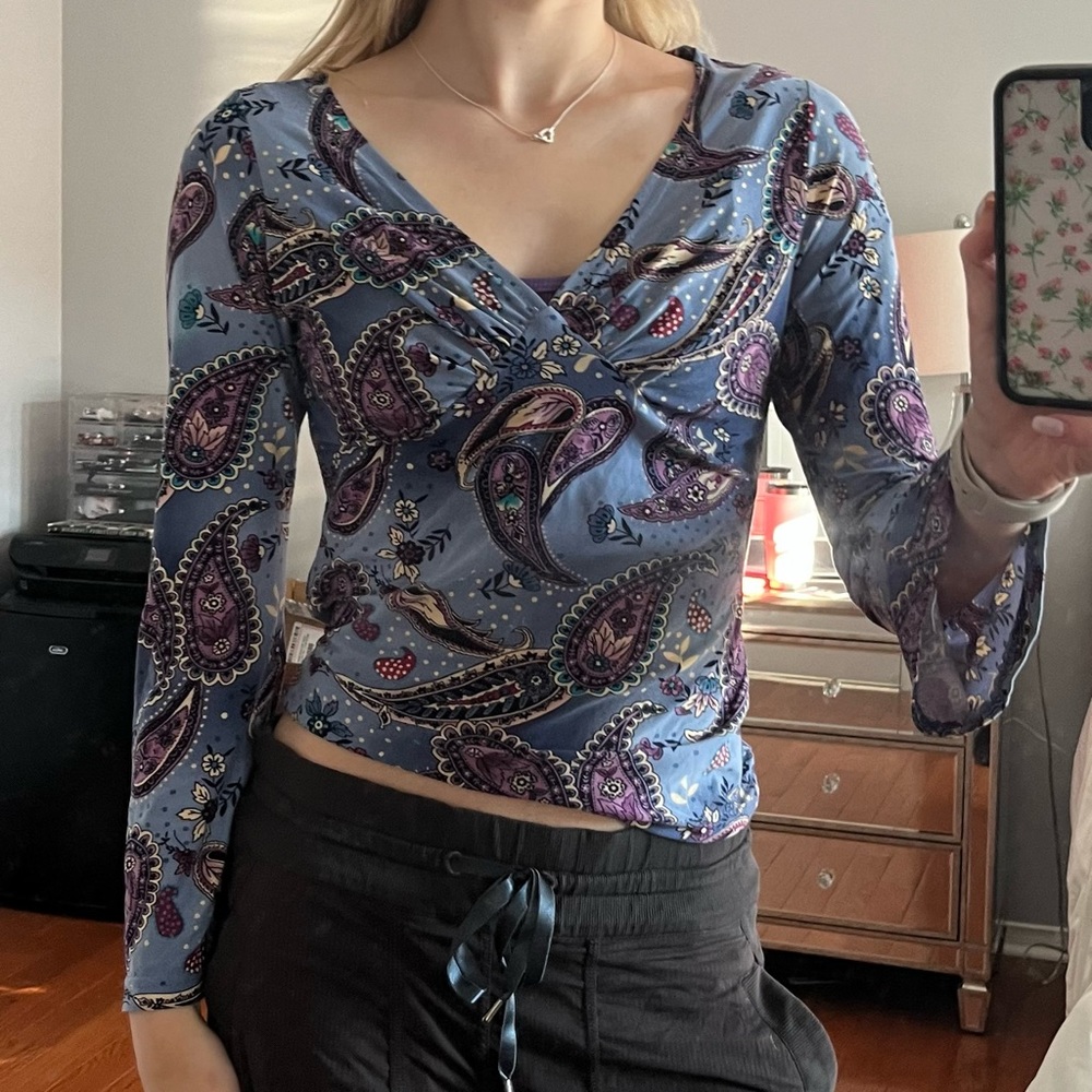 Garage Blue Paisley Long Sleeve Top